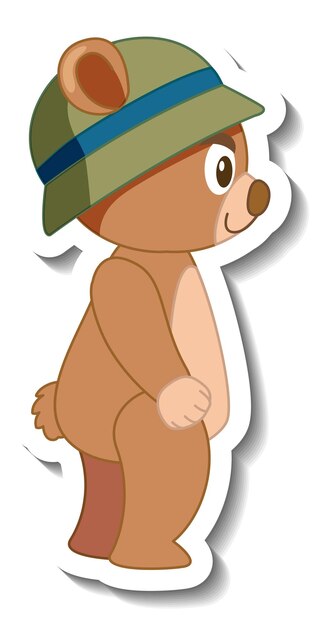 Милый медведь мультфильм в шляпе стикер вид сбоку