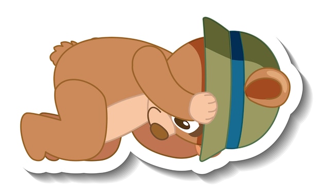 Cute bear cartoon wearing hat sticker side view