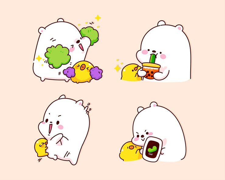무료 Vector 귀여운 곰 캐릭터 만화 일러스트 레이 션