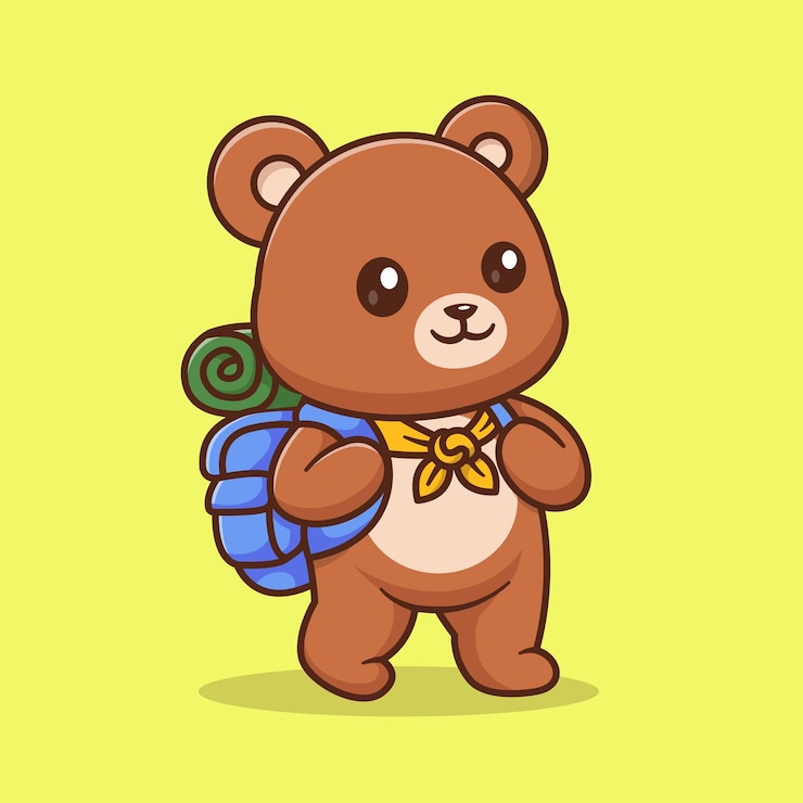 Free Vector cute bear hiking with backpack cartoon vector icon illustration animal holiday icon isolated flat