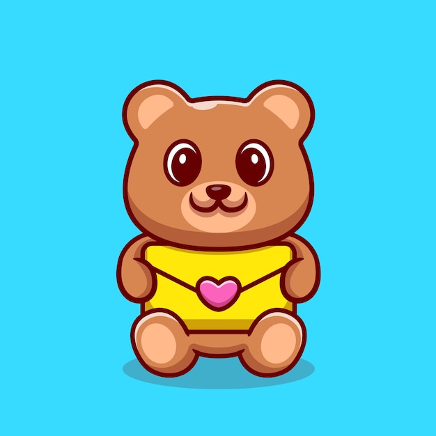 Free Vector cute bear holding envelope cartoon illustration.