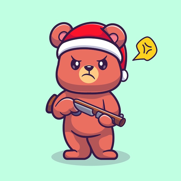 Cute Bear Holding Gun Pistol Cartoon Vector Icon Illustration. Animal Fashion Icon Concept Isolated