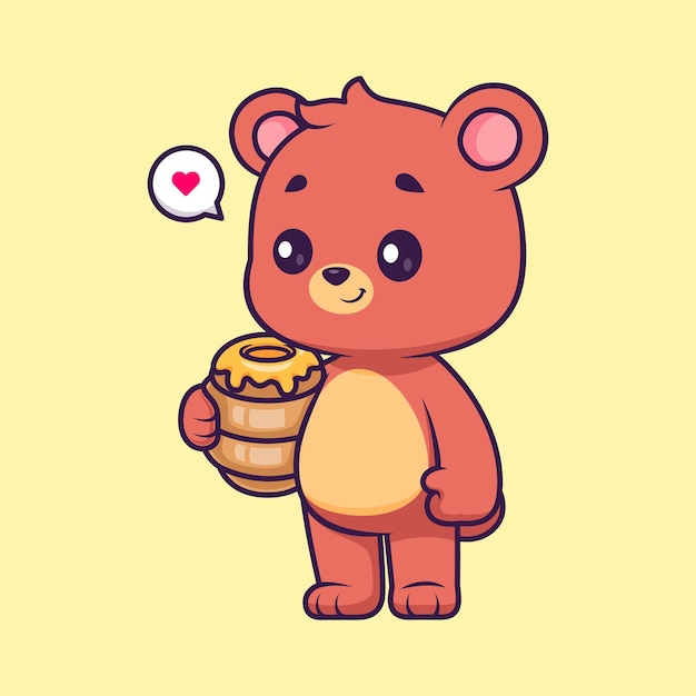 Бесплатное векторное изображение Милый медведь держит сотовую иллюстрацию векторной иконы мультфильма. изолированная концепция иконы природы животных