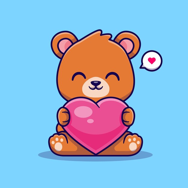 Cute Bear Holding Love Heart Cartoon Vector Icon Illustration. Animal Nature Icon Concept Isolated