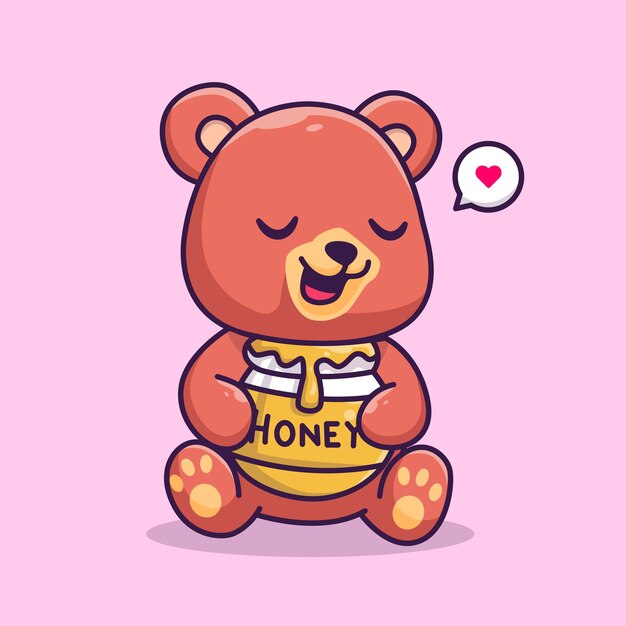 Cute Bear Hug Honeycomb Cartoon Vector Icon Illustration. Animal Nature Icon Concept Isolated Flat