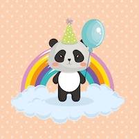 Cute bear panda with rainbow kawaii birthday card