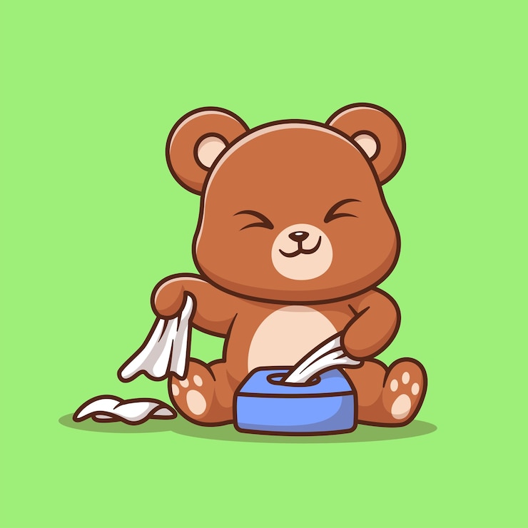 Free Vector cute bear playing tissue cartoon vector icon illustration animal nature icon concept isolated flat