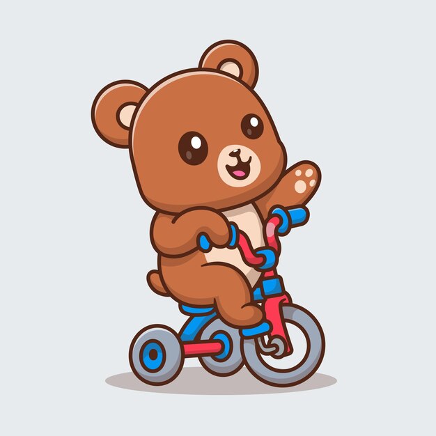 cute bear riding bicycle cartoon vector icon illustration animal sport icon concept isolated flat
