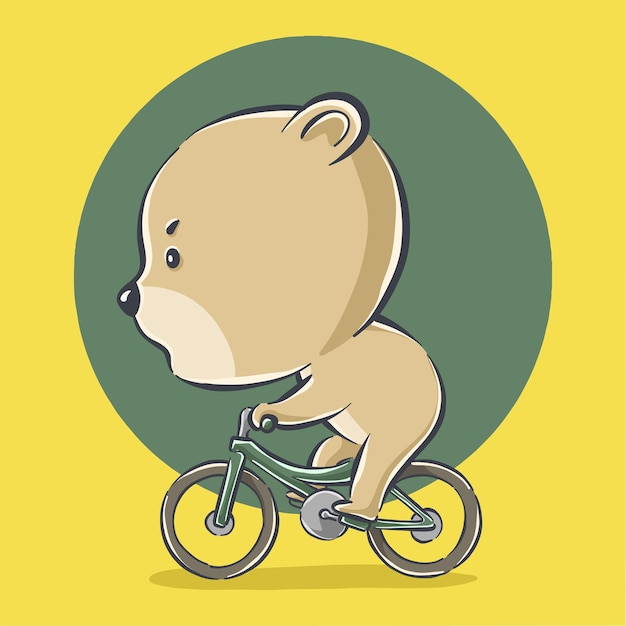 かわいいクマ乗馬自転車漫画アイコンイラスト プレミアムベクター