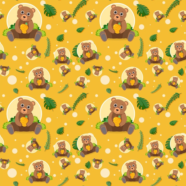 Free vector cute bear seamless pattern