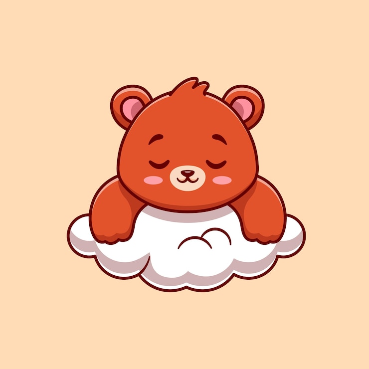 Free Vector cute bear sleeping on cloud cartoon   illustration. animal nature  concept isolated  . flat cartoon style
