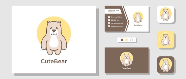 Милый медведь тедди pollar grizzly талисман мультфильм дизайн логотипа с макетом шаблона визитной карточки