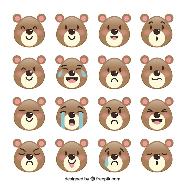 Free vector cute bear with variety of facial expressions