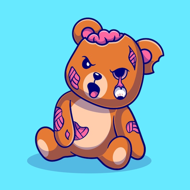 Cute Bear Zombie Cartoon Vector Icon Illustration. Animal Nature Icon Concept Isolated Premium Vector. Flat Cartoon Style