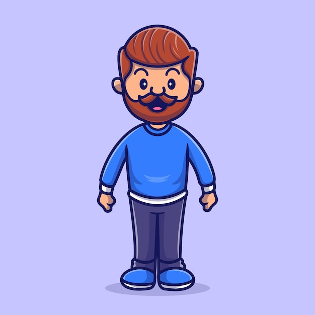 Free vector cute beard man cartoon vector icon illustration. people family icon concept isolated premium vector. flat cartoon style