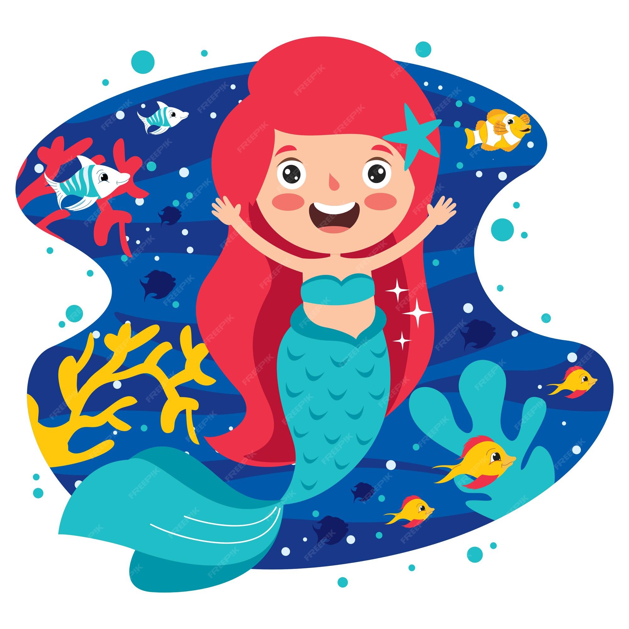 かわいい美しい漫画の人魚のポーズ プレミアムベクター かわいい美しい漫画の人魚のポーズ プレミアムベクター