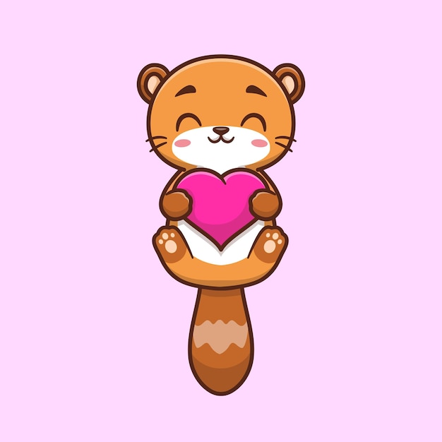 免费矢量可爱海狸抱着爱的心卡通图标说明。动物自然图标孤立的概念