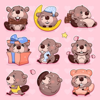 Premium Vector Cute Beaver Kawaii Cartoon Character Set Adorable Happy And Funny Animal Mascot Isolated Stickers Patches Pack Kids Badges Anime Baby Girl Beaver Emoji Emoticon On Pink Background Premium Vector Cute Beaver Kawaii Cartoon Character Set Adorable Happy And Funny Animal Mascot Isolated Stickers Patches Pack Kids Badges Anime Baby Girl Beaver Emoji Emoticon On Pink Background