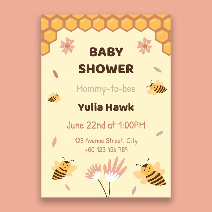 Free Vector cute bee baby shower invitation