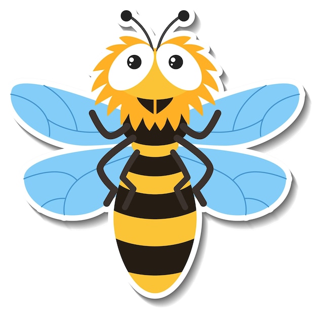 Cute bee cartoon sticker on white background