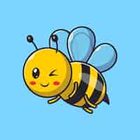 무료 벡터 귀여운 꿀벌 비행 만화 벡터 아이콘 그림입니다. 동물 자연 아이콘 개념 절연 프리미엄 벡터