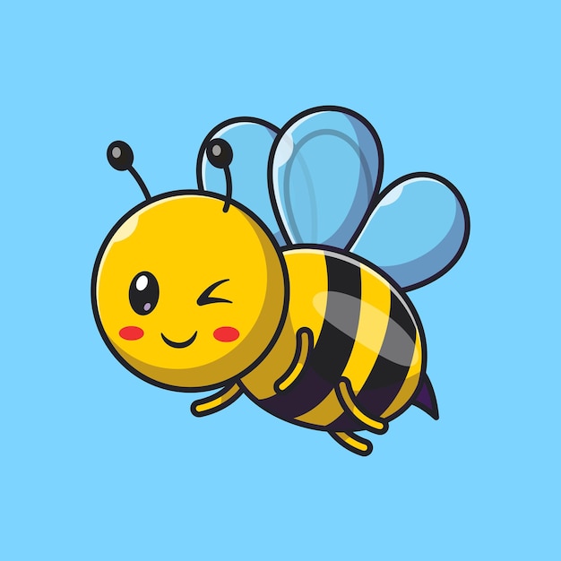 かわいい蜂の飛行漫画ベクトル アイコン イラスト。分離された動物の性質のアイコンの概念 Premiumベクター