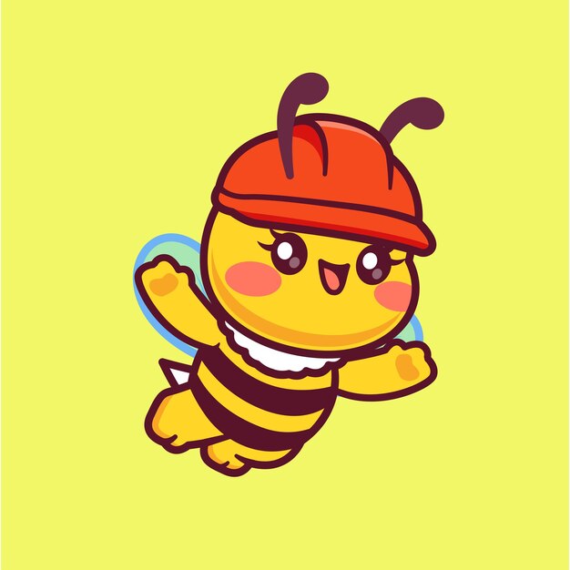 Free Vector cute bee flying wearing hat cartoon vector icon illustration animal nature icon isolated flat