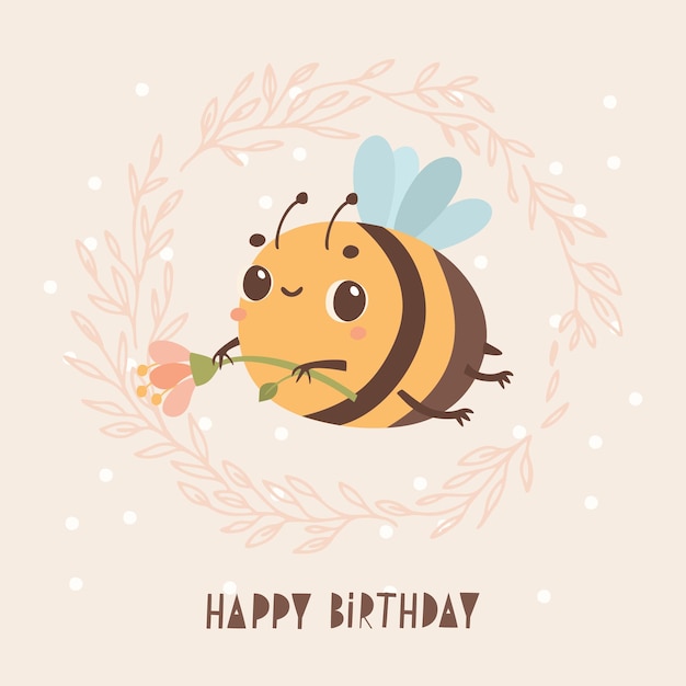 Free vector cute bee happy birthday