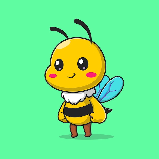 Cute Bee Standing Cartoon Vector Icon Illustration. Animal Nature Icon Concept Isolated Premium Flat