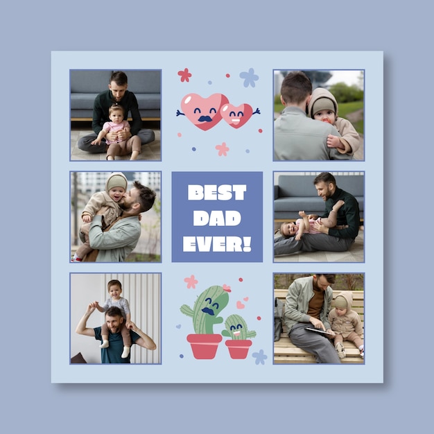 Free vector cute best dad photo collage