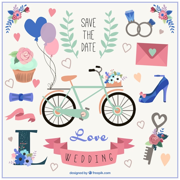 Free vector cute bike and wedding elements