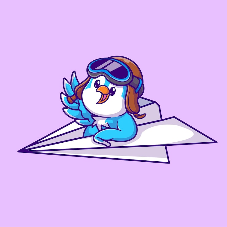 Free Vector cute bird riding paper airplane cartoon vector icon illustration animal transportation icon isolate