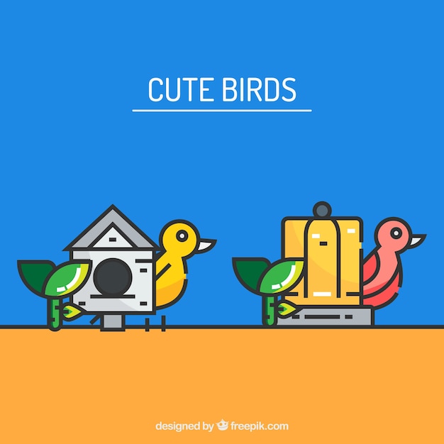 Vettore gratuito cute birds gabbia vettore