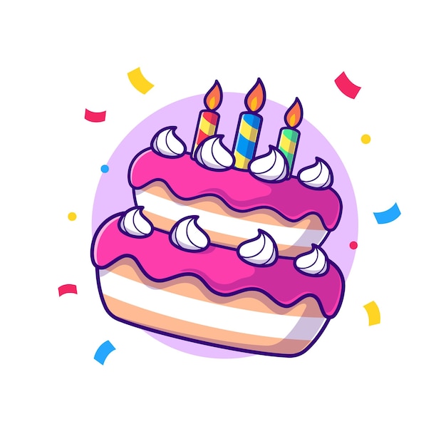 Vettore gratuito carino torta di compleanno festa cartone animato vettore icona illustrazione concetto di icona vacanza cibo piatto isolato