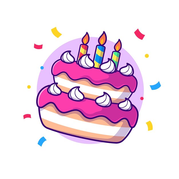 Cute Birthday Cake Party Cartoon Vector Icon Illustration Food Holiday Icon Concept Isolated Flat