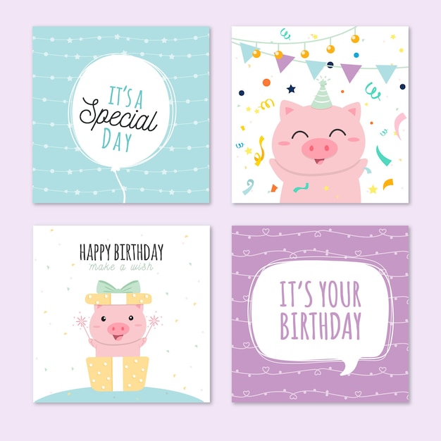 Free vector cute birthday card collection