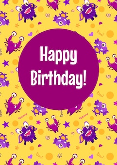 Cute birthday card with monster pattern hand drawn templates for birthday anniversary invitations