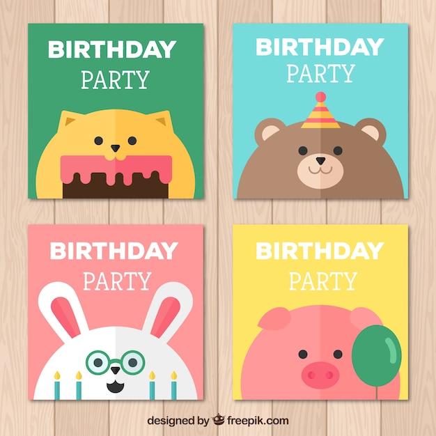 Free vector cute birthday cards collection in flat style