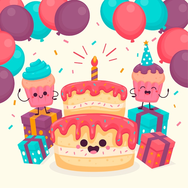 Free vector cute birthday characters illustrated