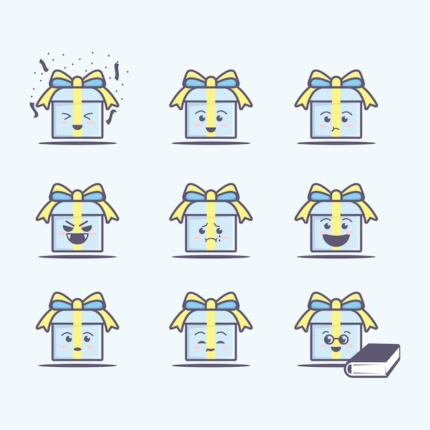 かわいい誕生日プレゼントボックスのキャラクターアイコン フラットな漫画スタイル プレミアムベクター