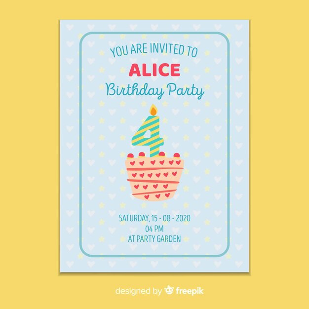 Cute birthday invitation template in flat design