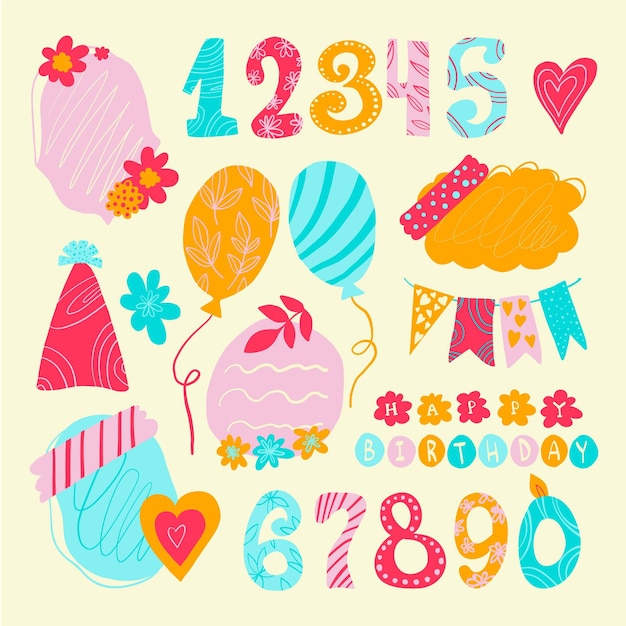 Free vector cute birthday scrapbook collection