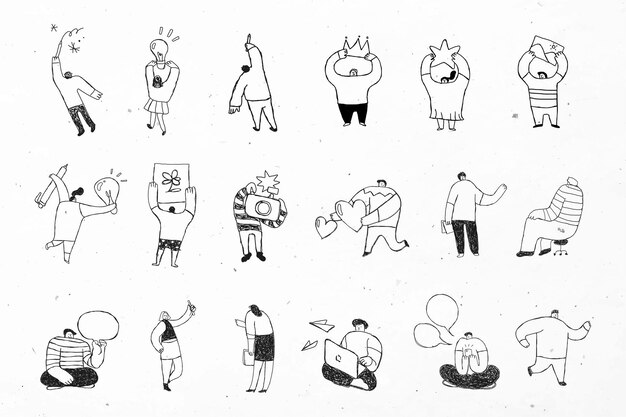 Cute black business  cartoon icons set