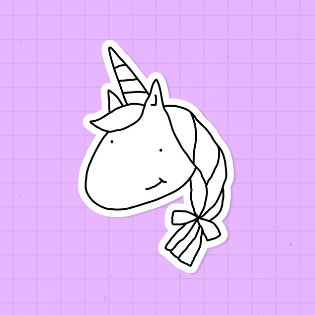 cute black and white unicorn journal sticker on a purple background vector