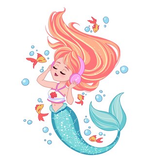 かわいい人魚の手描き プレミアムベクター かわいい人魚の手描き プレミアムベクター