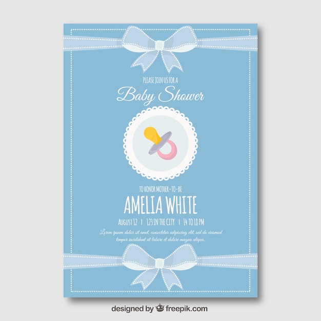 Cute blue baby shower template Free Vector