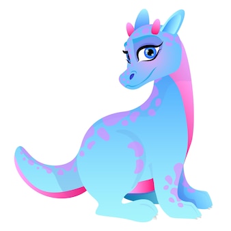 Cute blue dragon with pink horns on its head and pink spots on its back