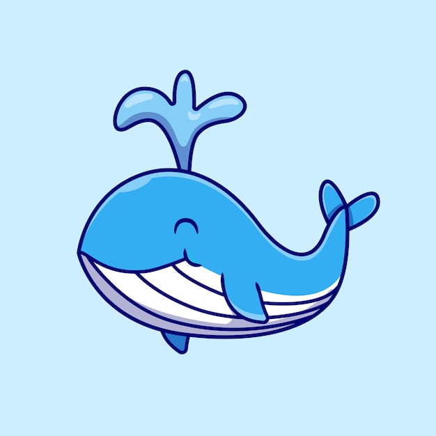 Симпатичный синий кит мультфильм значок иллюстрации.