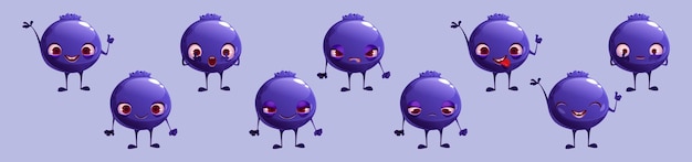 Free vector cute blueberry character face emoji feelings set