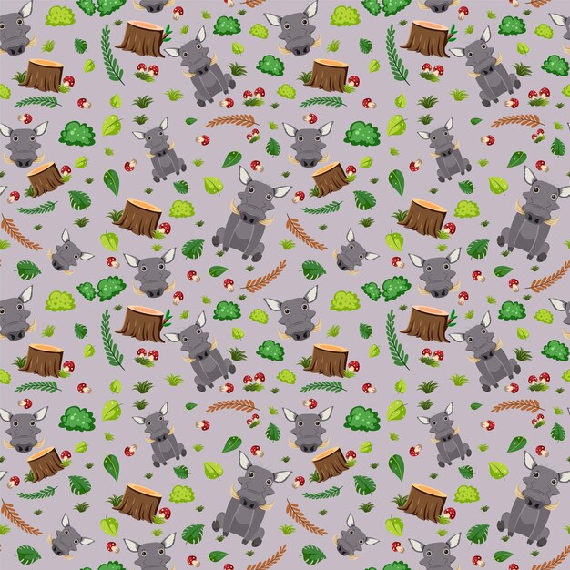 Cute boar seamless pattern